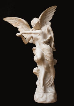 Antique Scultura antica in alabastro raffigurante "Amore e Psiche" 