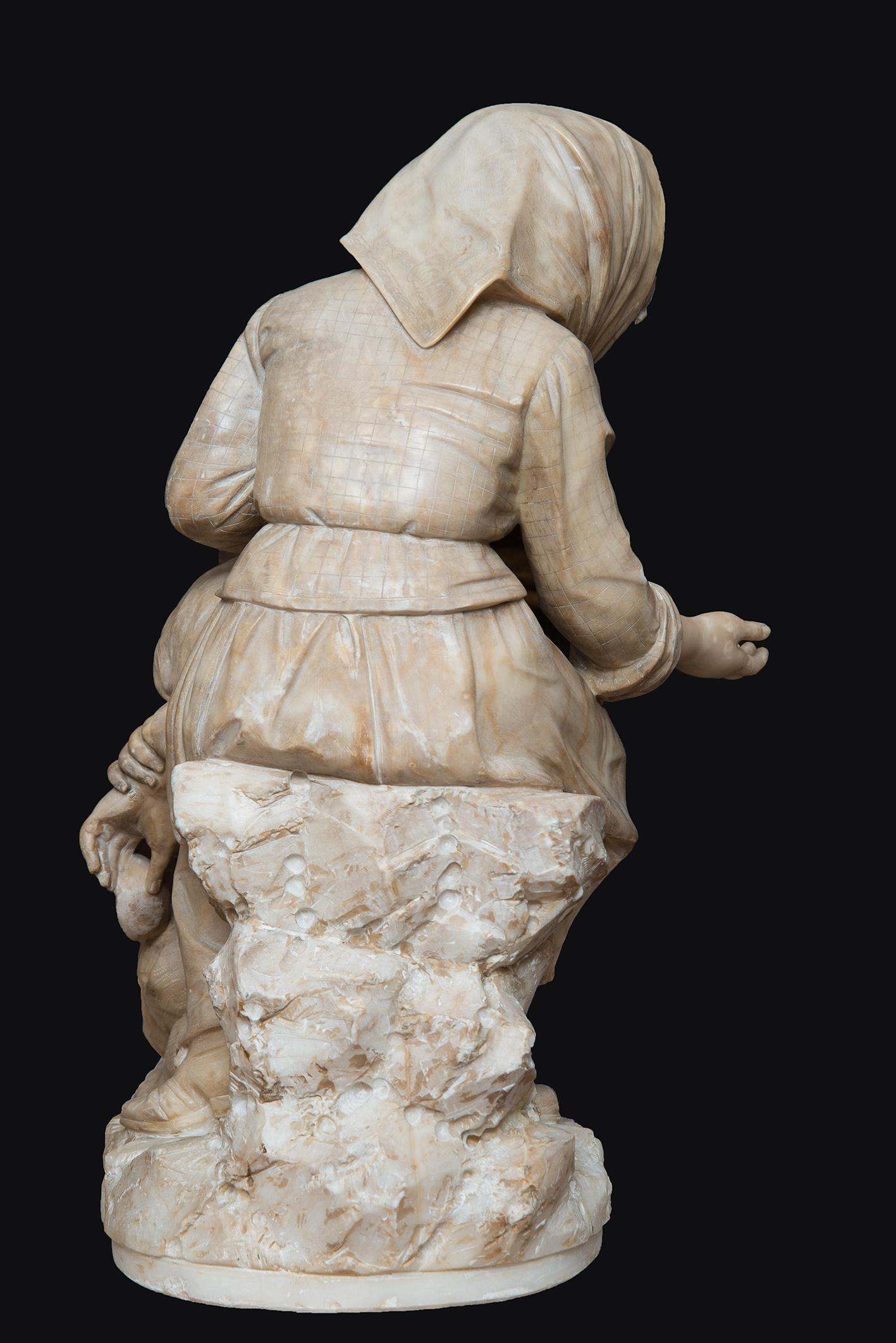 Antique alabaster sculpture depicting begging children. For Sale 1