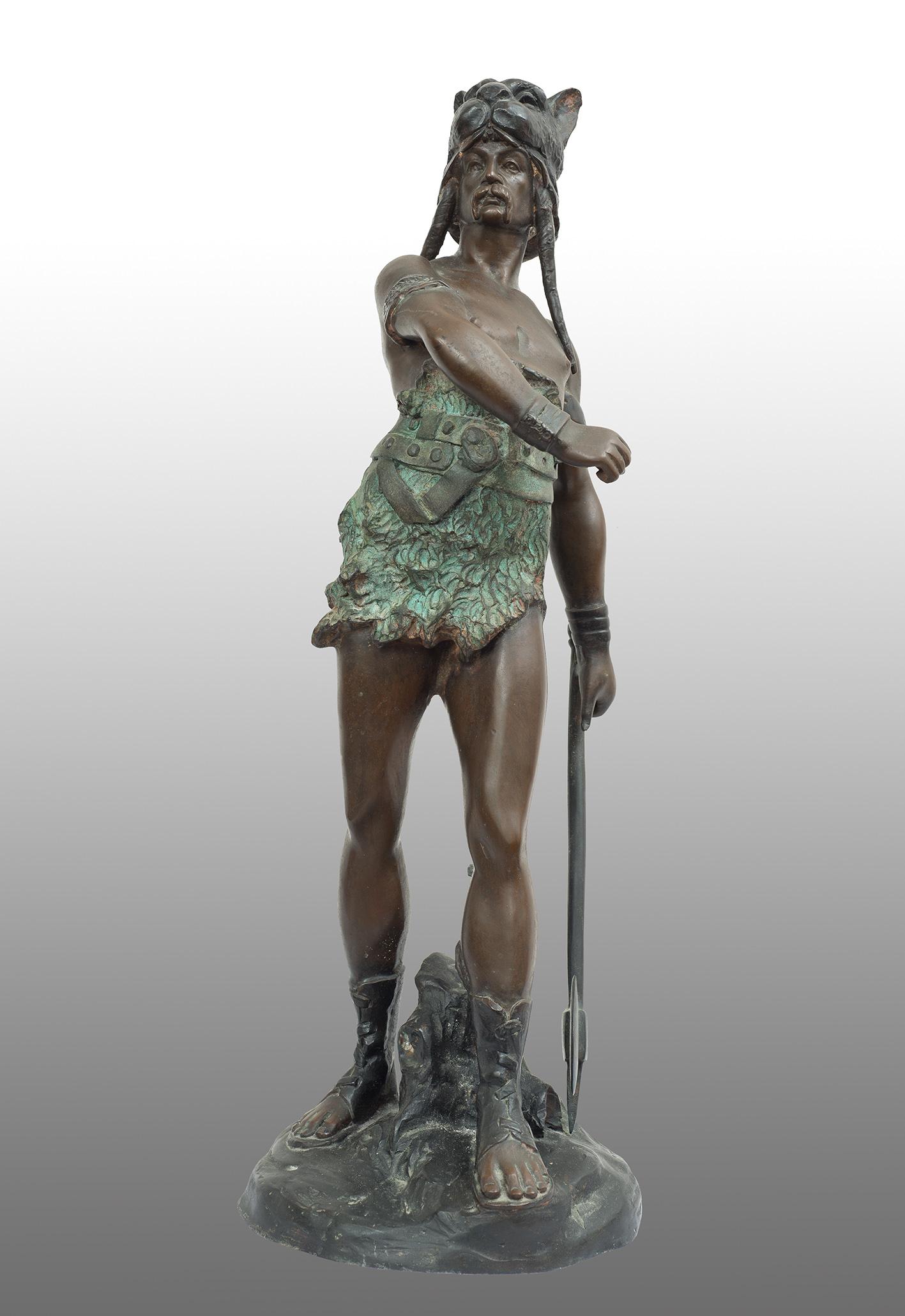 Antike patinierte Bronzeskulptur, die 'Vercingetorix' darstellt.