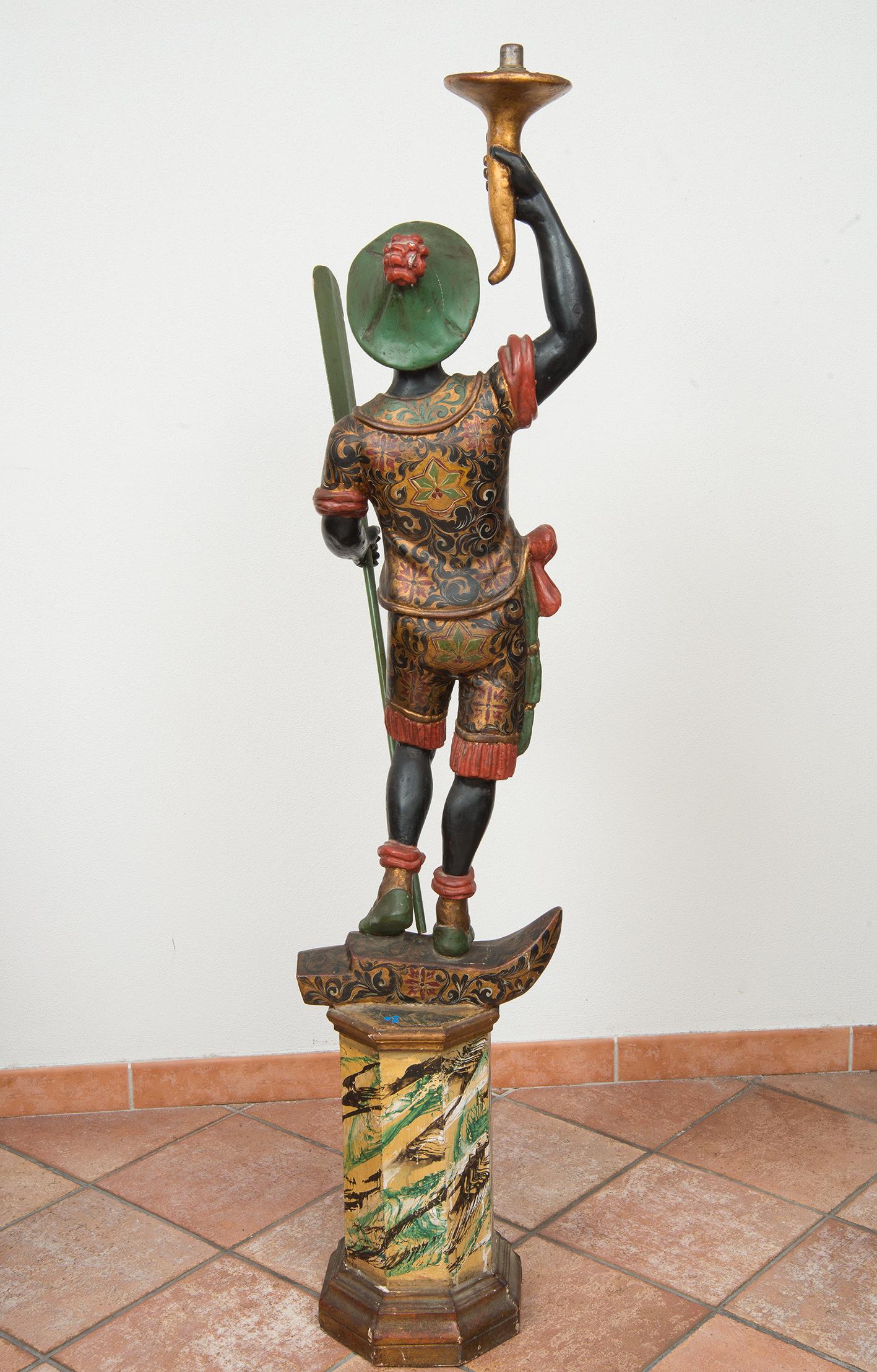 Antique polychrome wood sculpture depicting the Moor of Venice.19th century - Brown Figurative Sculpture by Unknown