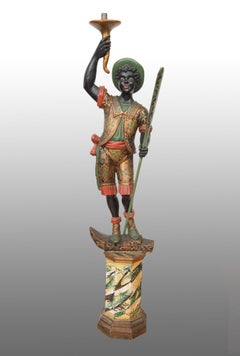 Antique polychrome wood sculpture depicting the Moor of Venice.19th century