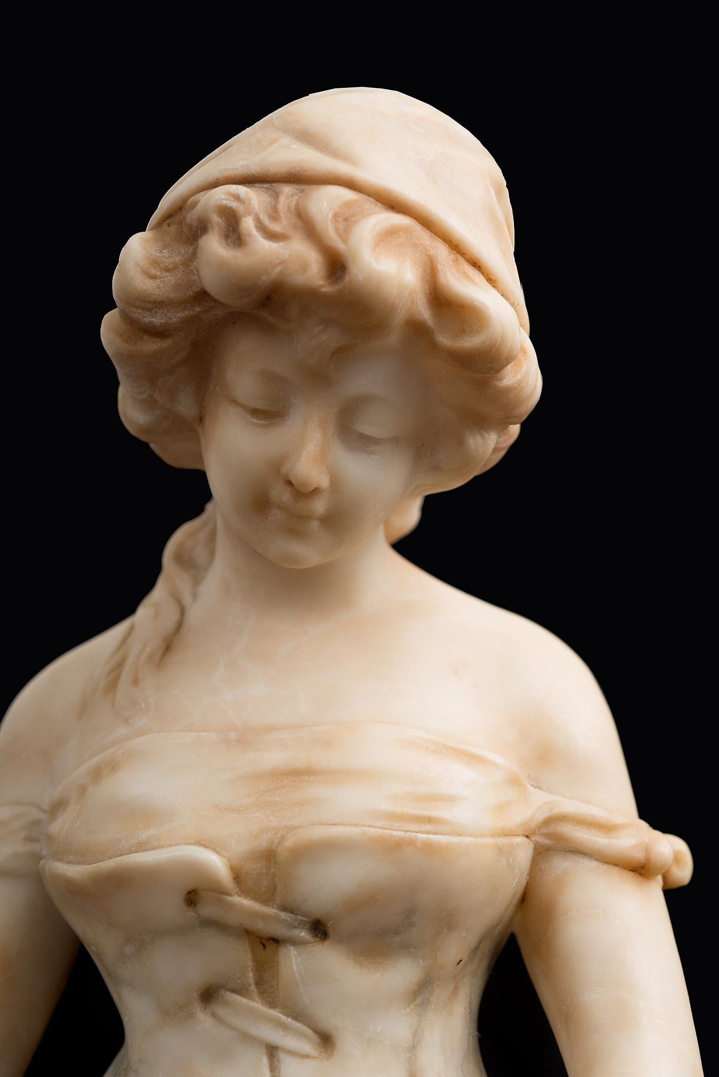 Sculpture française ancienne en albâtre Napoléon III signée Le Roy. xIXème siècle - Black Figurative Sculpture par Unknown