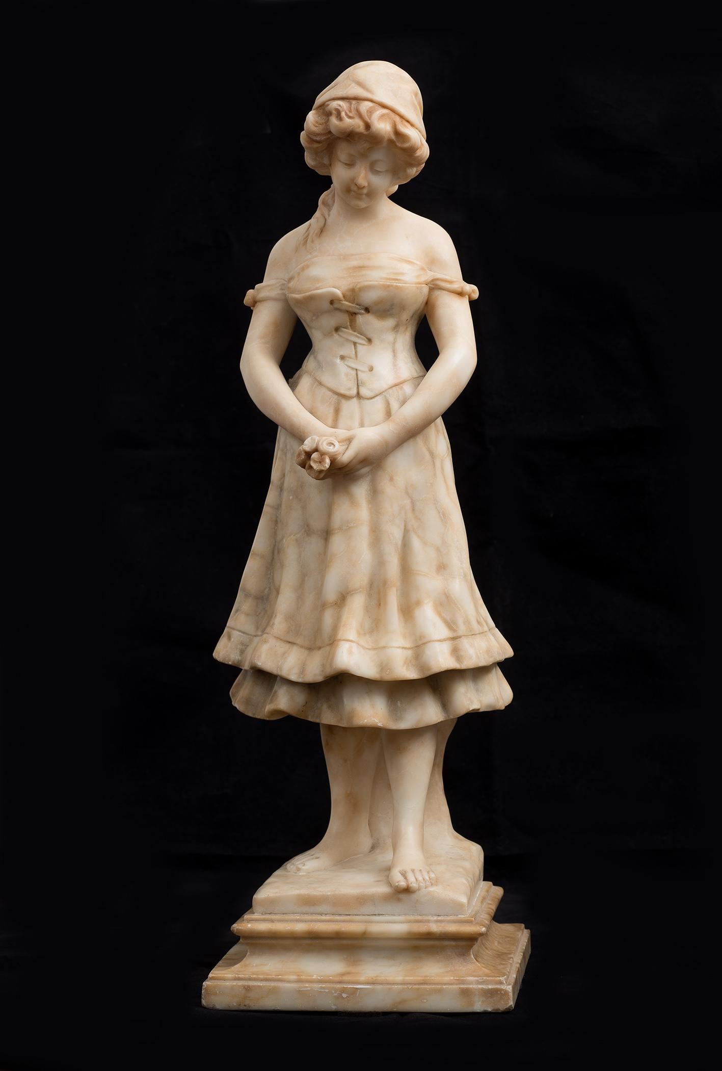 Unknown Figurative Sculpture - Antique French Napoleon III alabaster sculpture signed Le Roy. 19th century