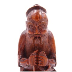 Bamboo wood sculpture depicting a fisherman, Chinese, early 1900s