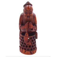 Sculpture en bois de bambou représentant un pêcheur, chinoise, début du 20e siècle