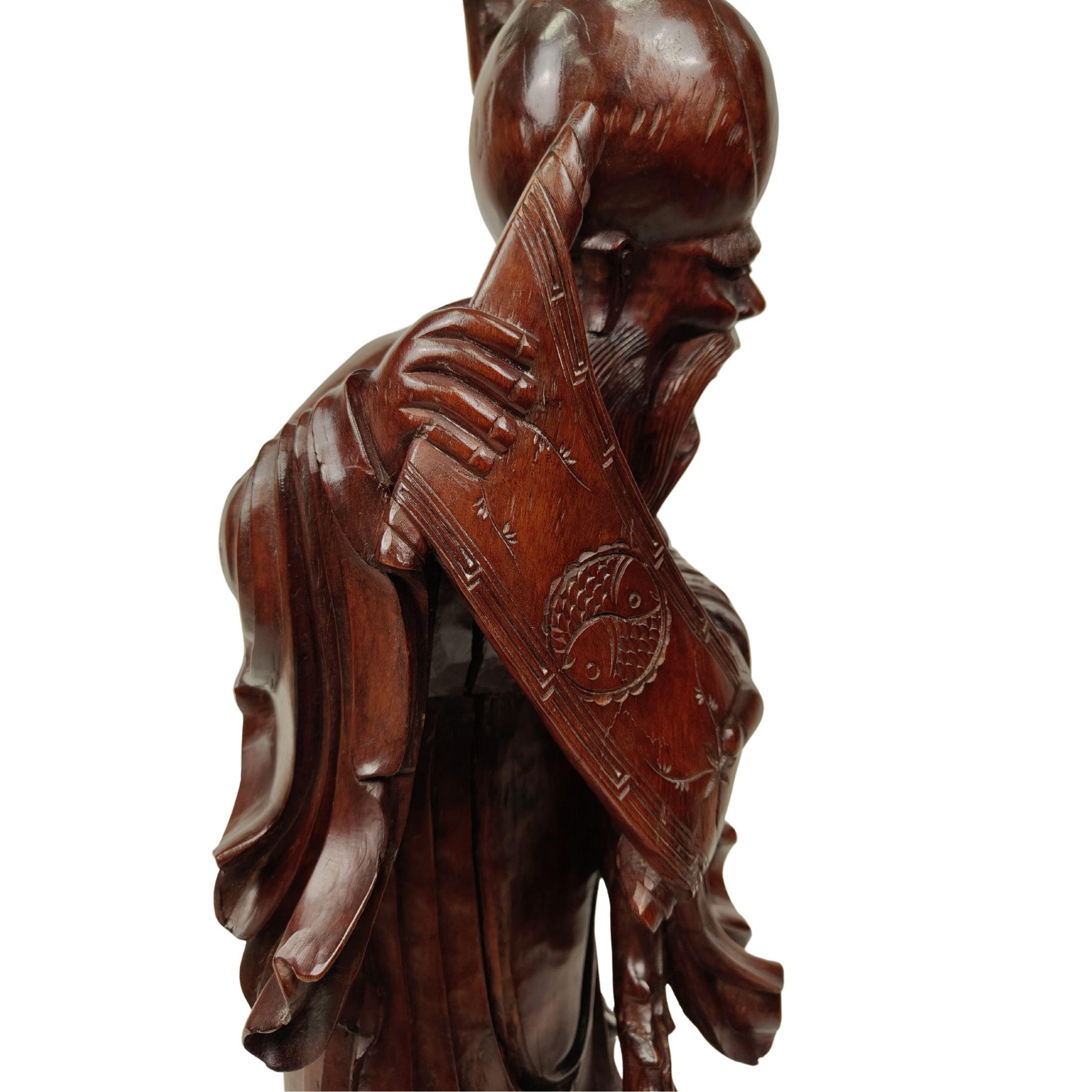 Scultura in legno teak di un Saggio - 1890 circa, Cina in vendita 13