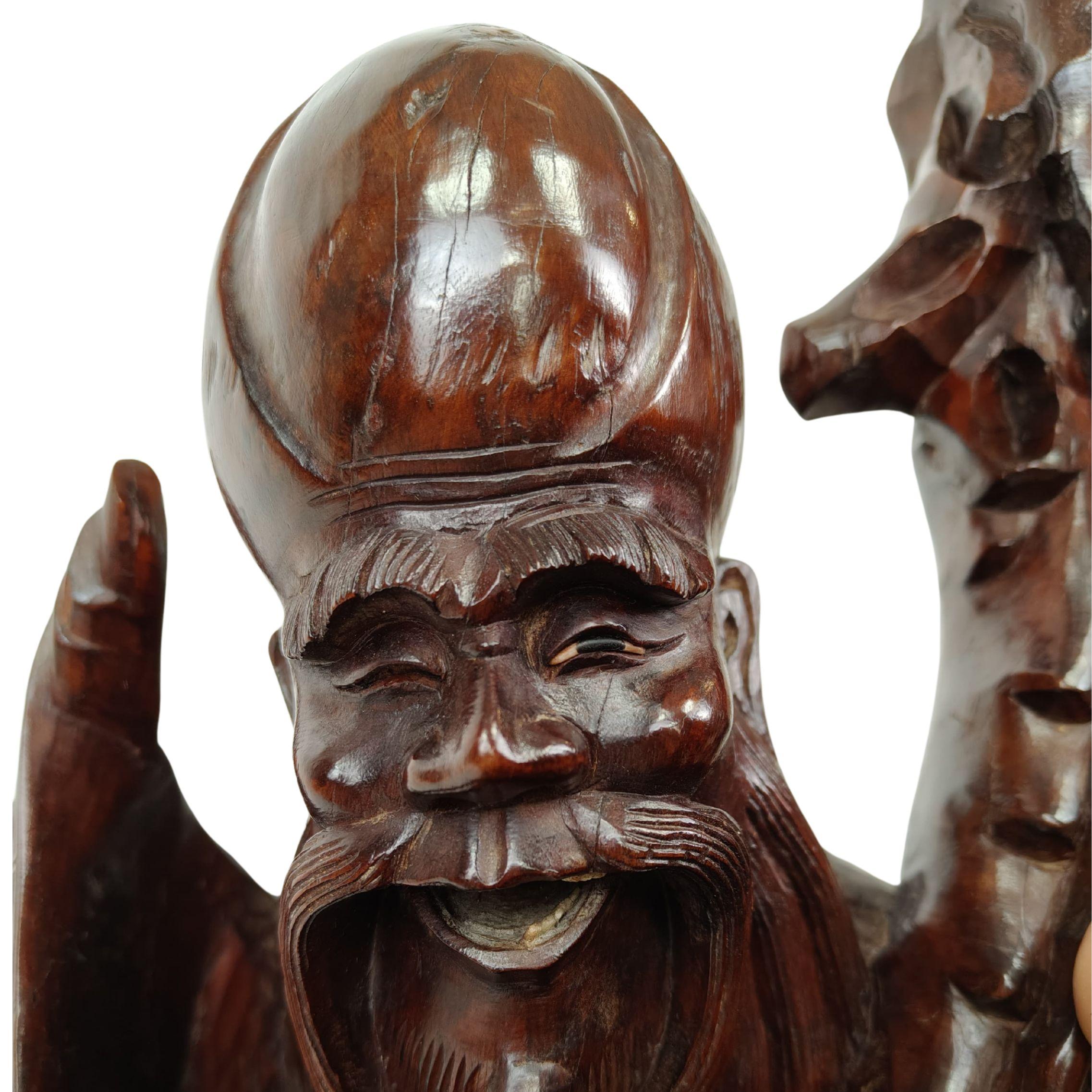 Scultura in legno teak di un Saggio - 1890 circa, Cina - Sculpture Altro stile artistico di Unknown