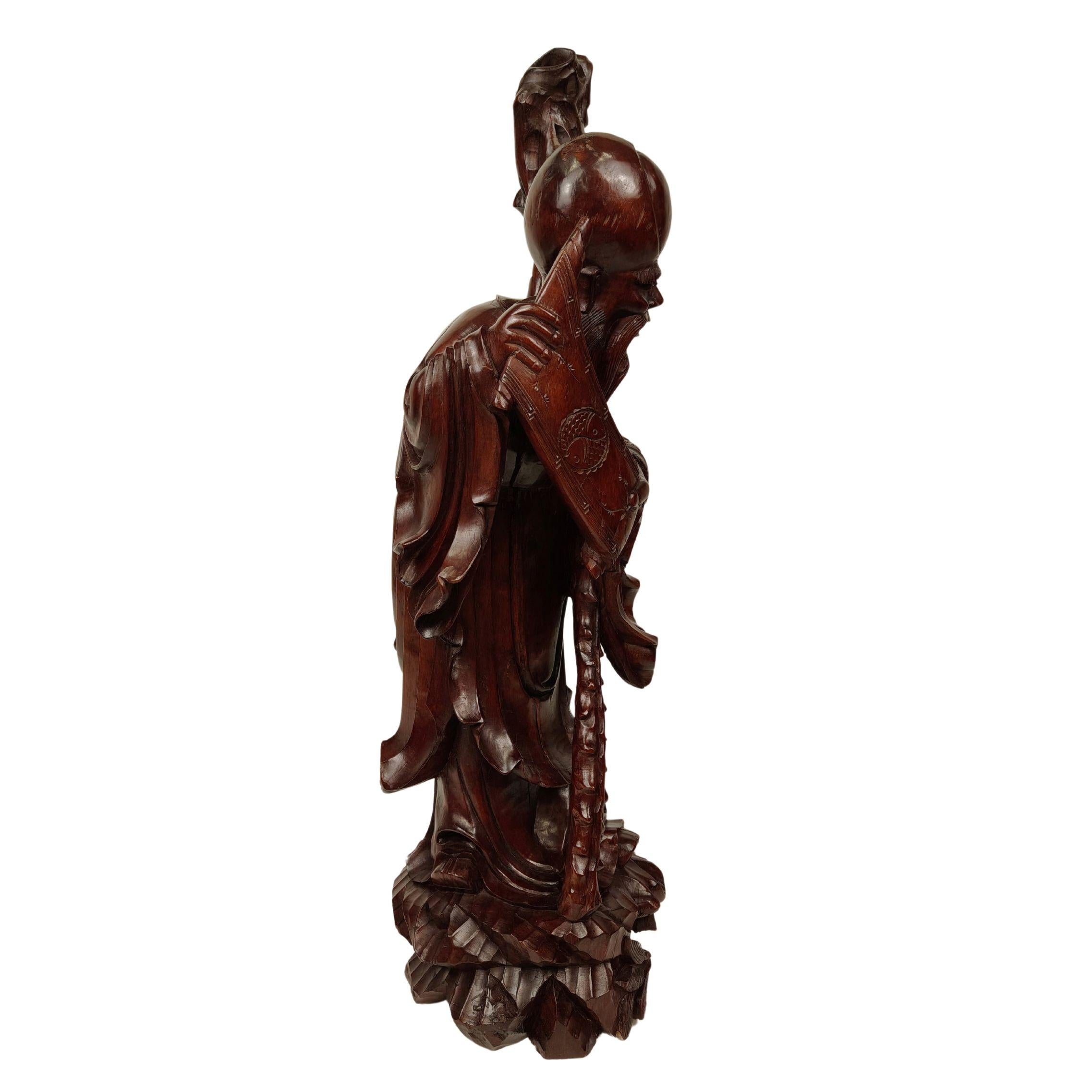 Scultura in legno teak di un Saggio - 1890 circa, Cina in vendita 4