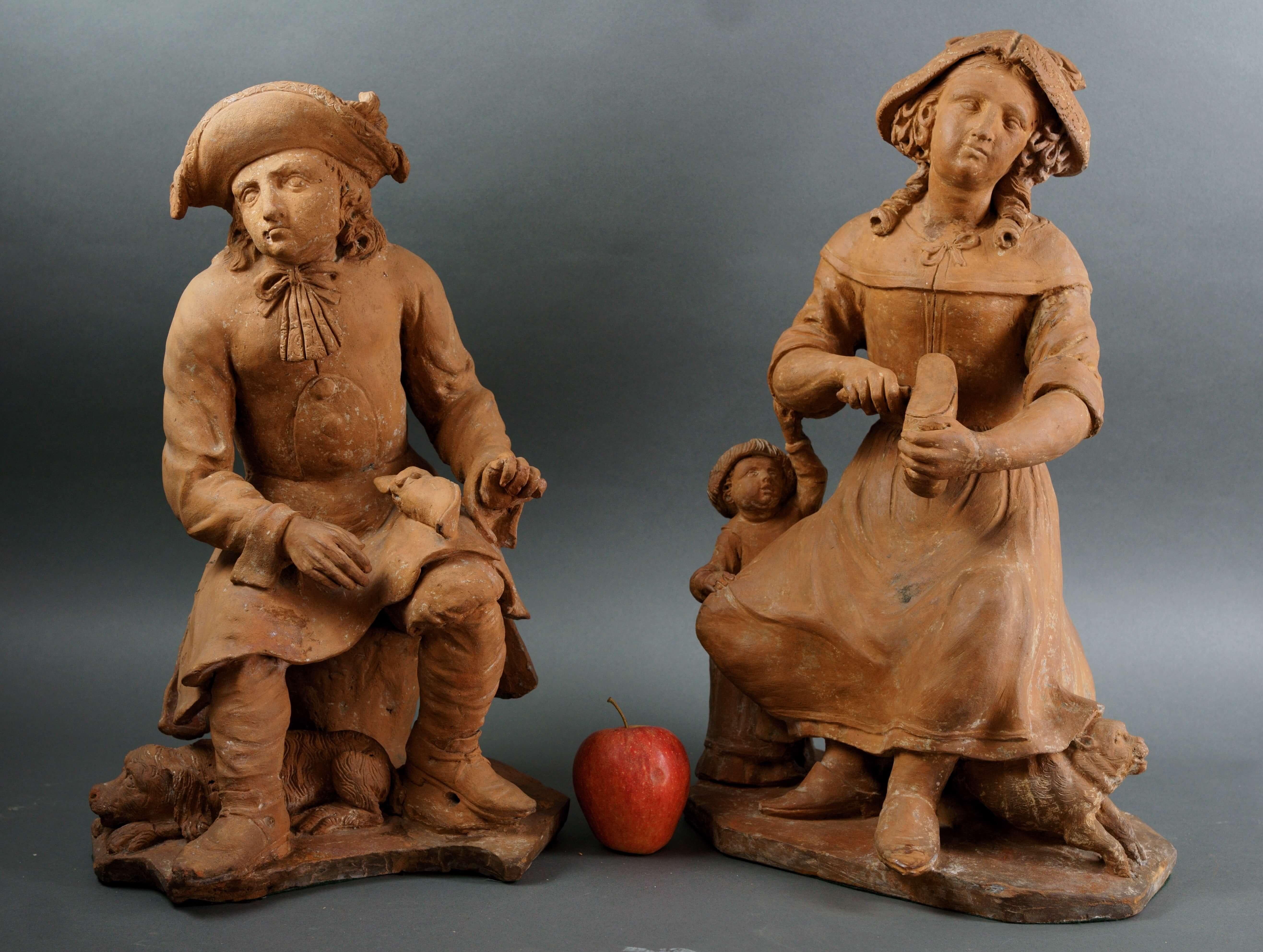 Gran grupo de terracota de la escuela francesa del siglo XVII - Figurative Sculpture Gray de Unknown