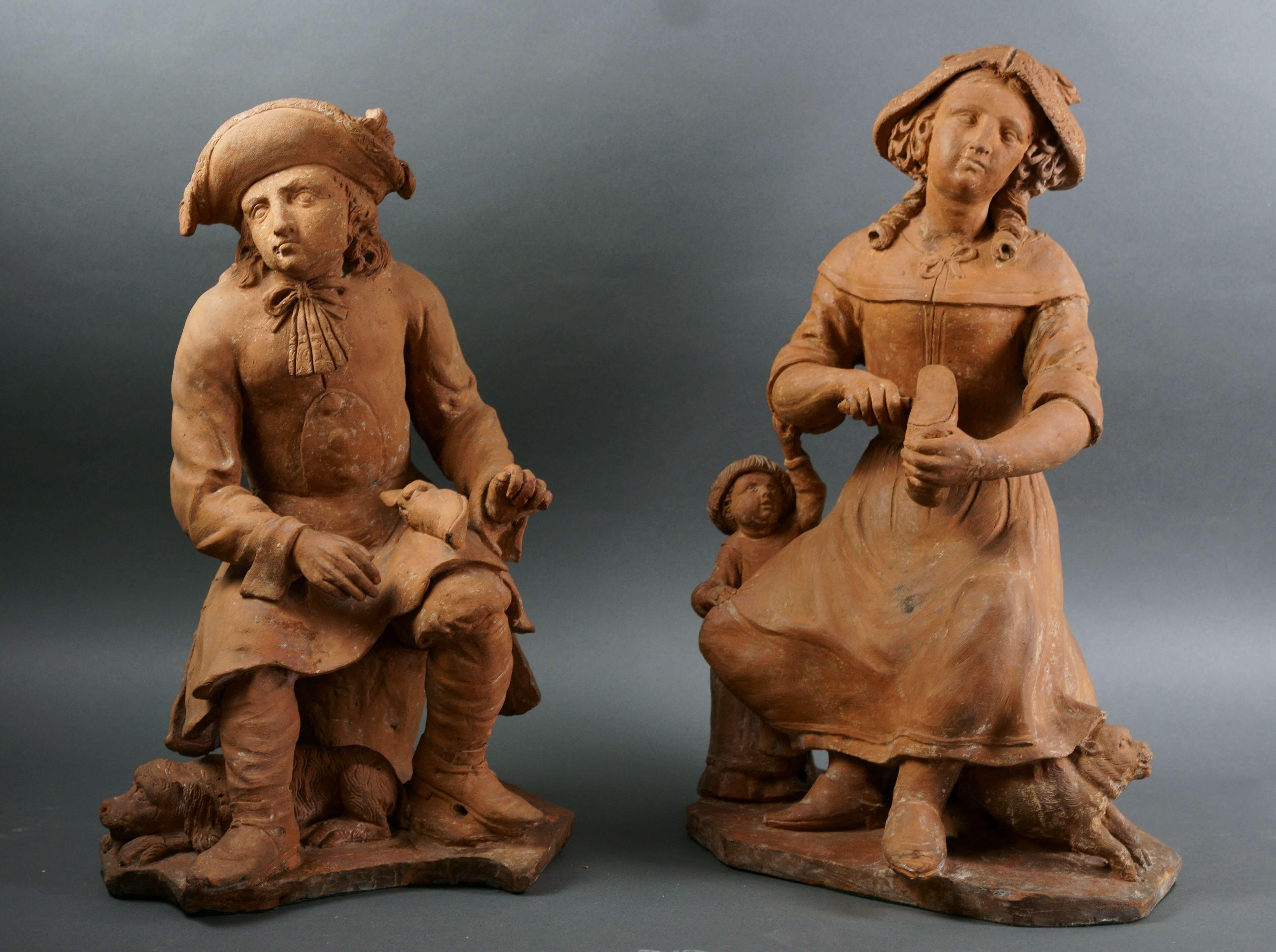 Figurative Sculpture de Unknown - Gran grupo de terracota de la escuela francesa del siglo XVII