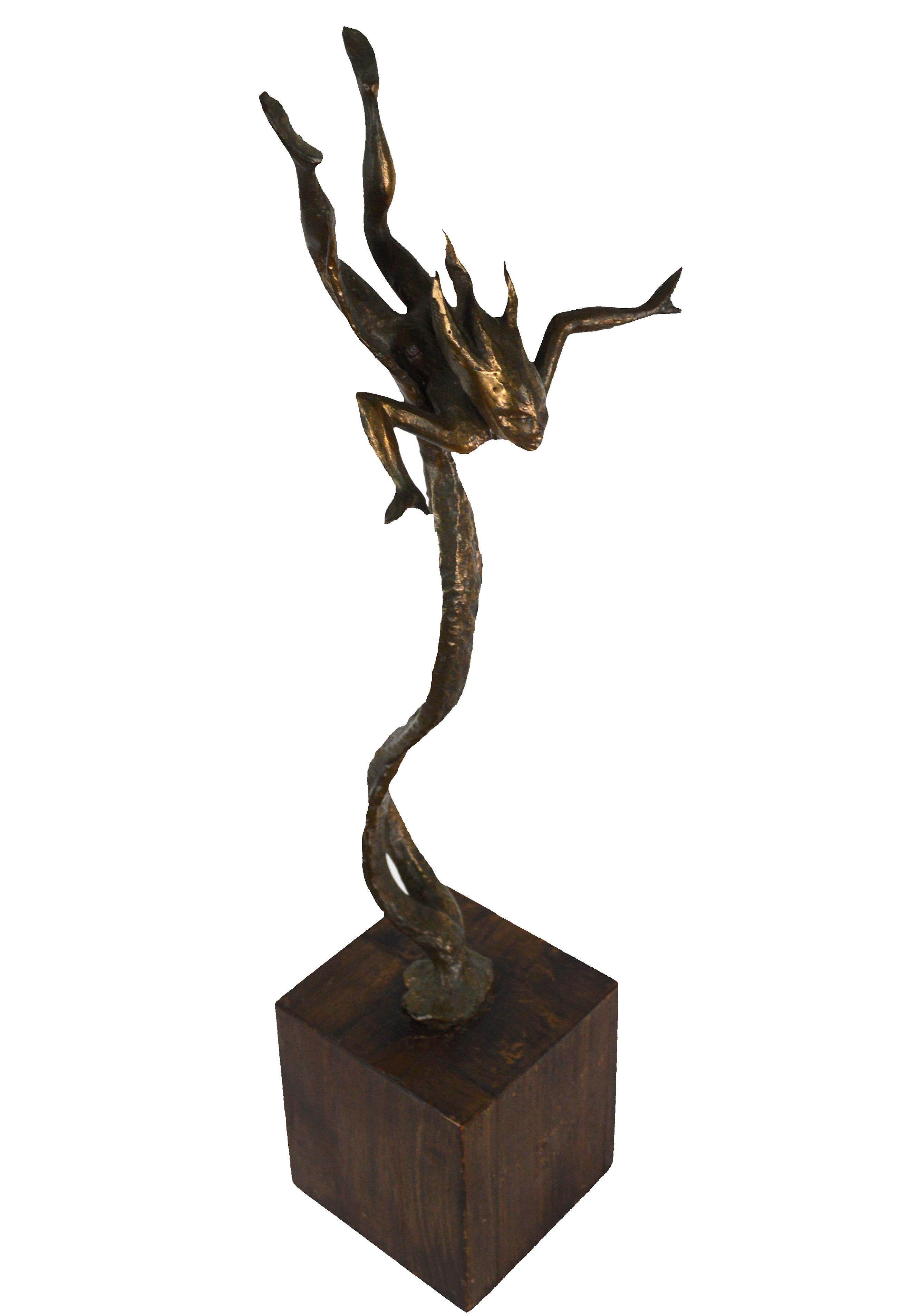 Unknown Figurative Sculpture - Sea Nymph, Mid Century Modern Brutalist Figurative Bronze Sculpture 