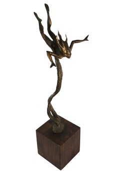 Sea Nymph, Mid Century Modern Brutalist Figurative Bronze Sculpture 