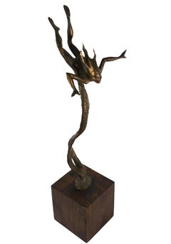 Sea Nymph, Mid Century Modern Brutalist Figurative Bronze Sculpture