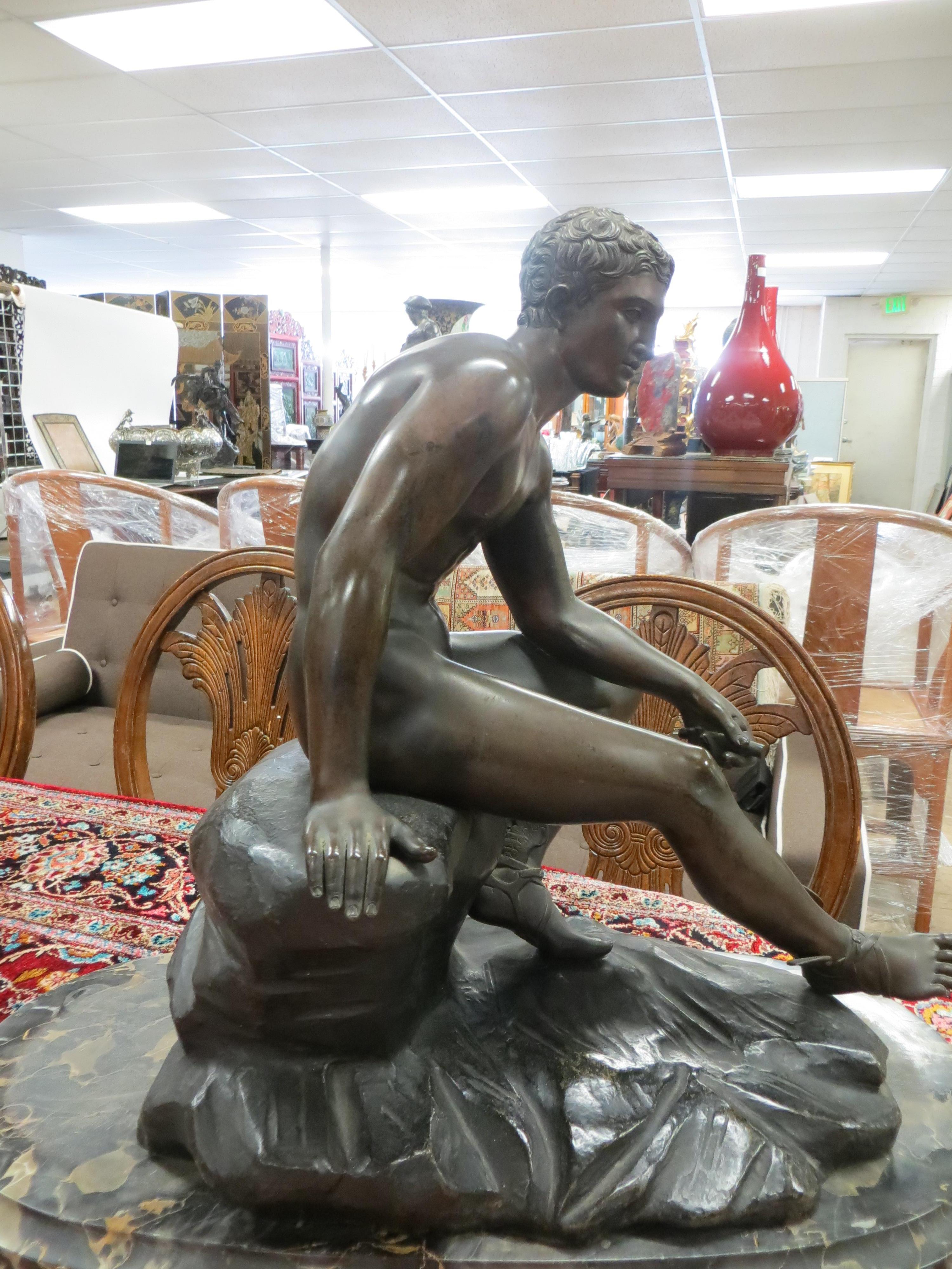 Seated Hermès or Mercury In Repose, Bronze  - Gold Nude Sculpture by Unknown