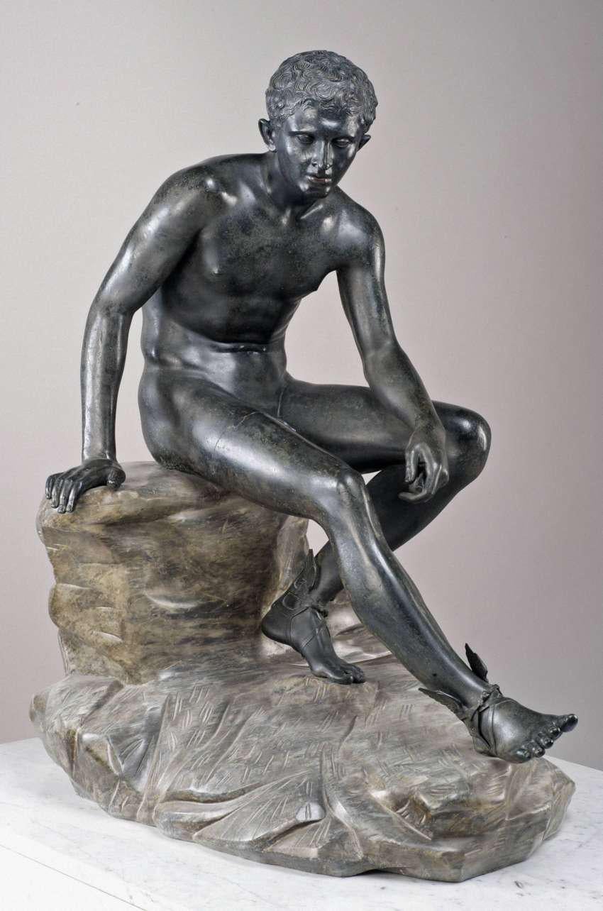 Unknown Nude Sculpture - Seated Hermès or Mercury In Repose, Bronze 