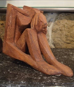 seated man,  '70s - clay sculpture, 36x30x23 cm.