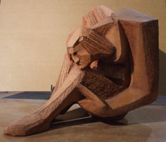 seated man,  '70s - clay sculpture, 36x30x23 cm.