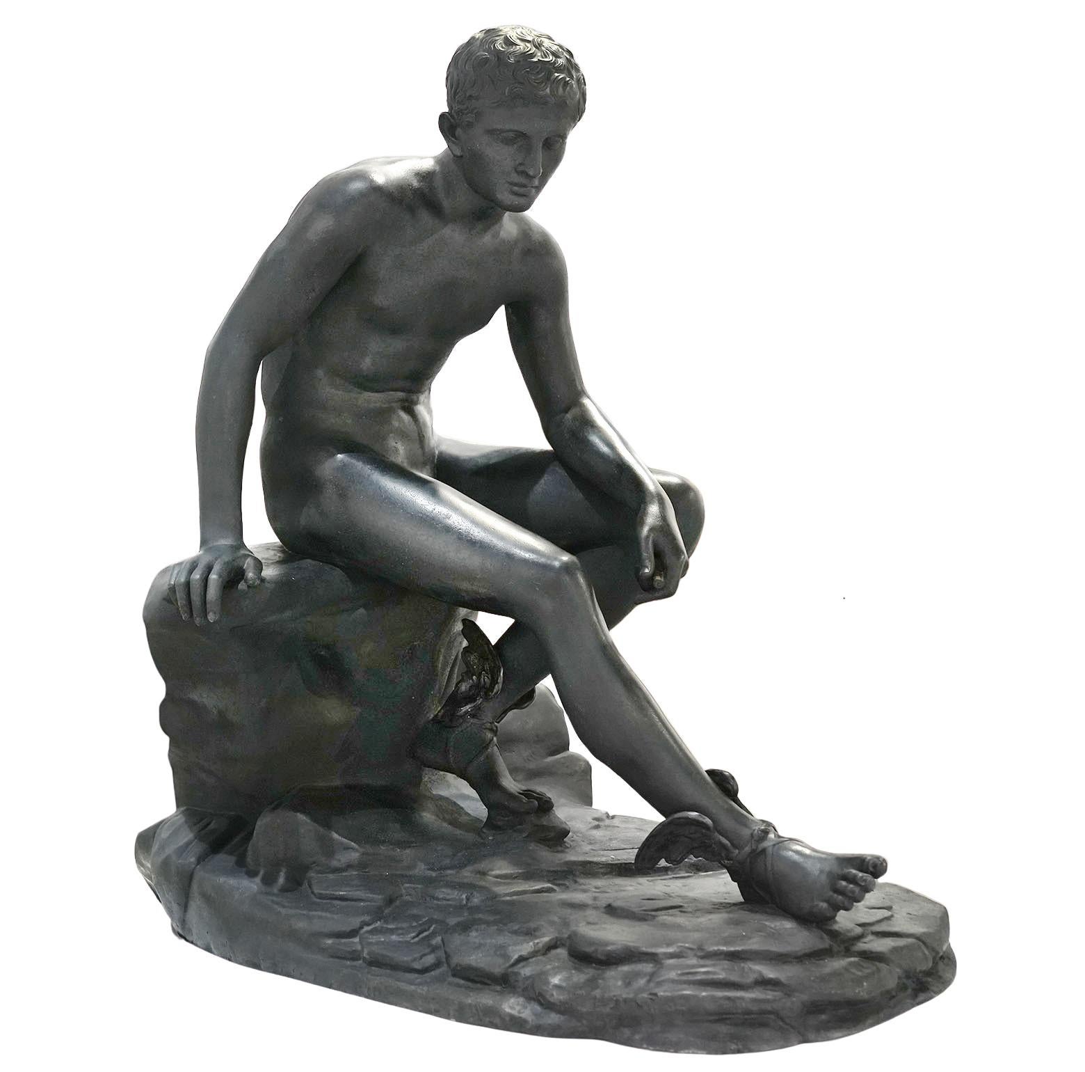 Unknown Nude Sculpture - Seated Mercury Life-size Grand Tour Bronze Sculpture