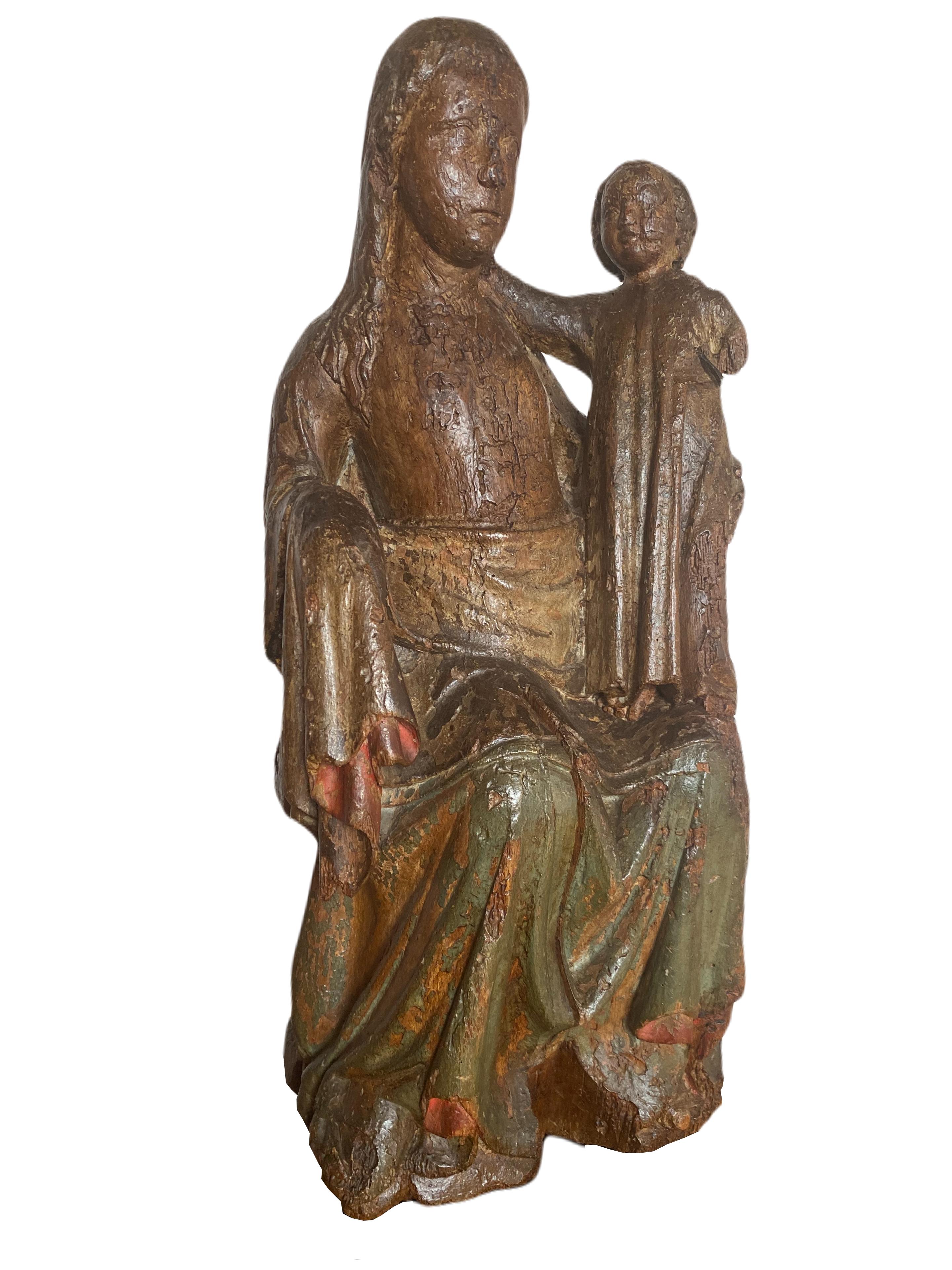 Figurative Sculpture Unknown - Sedes Sapientiae. Virginie mosaïque avec enfant