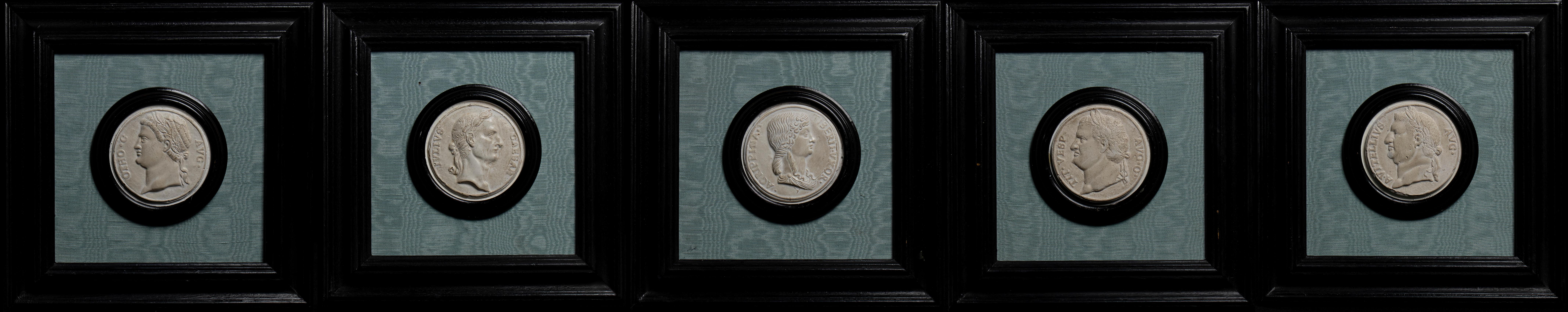 Unknown Figurative Sculpture - Set Of 5 Plaster Framed  Reliefs Of Romans 19th Century Grand Tour StyleItalian