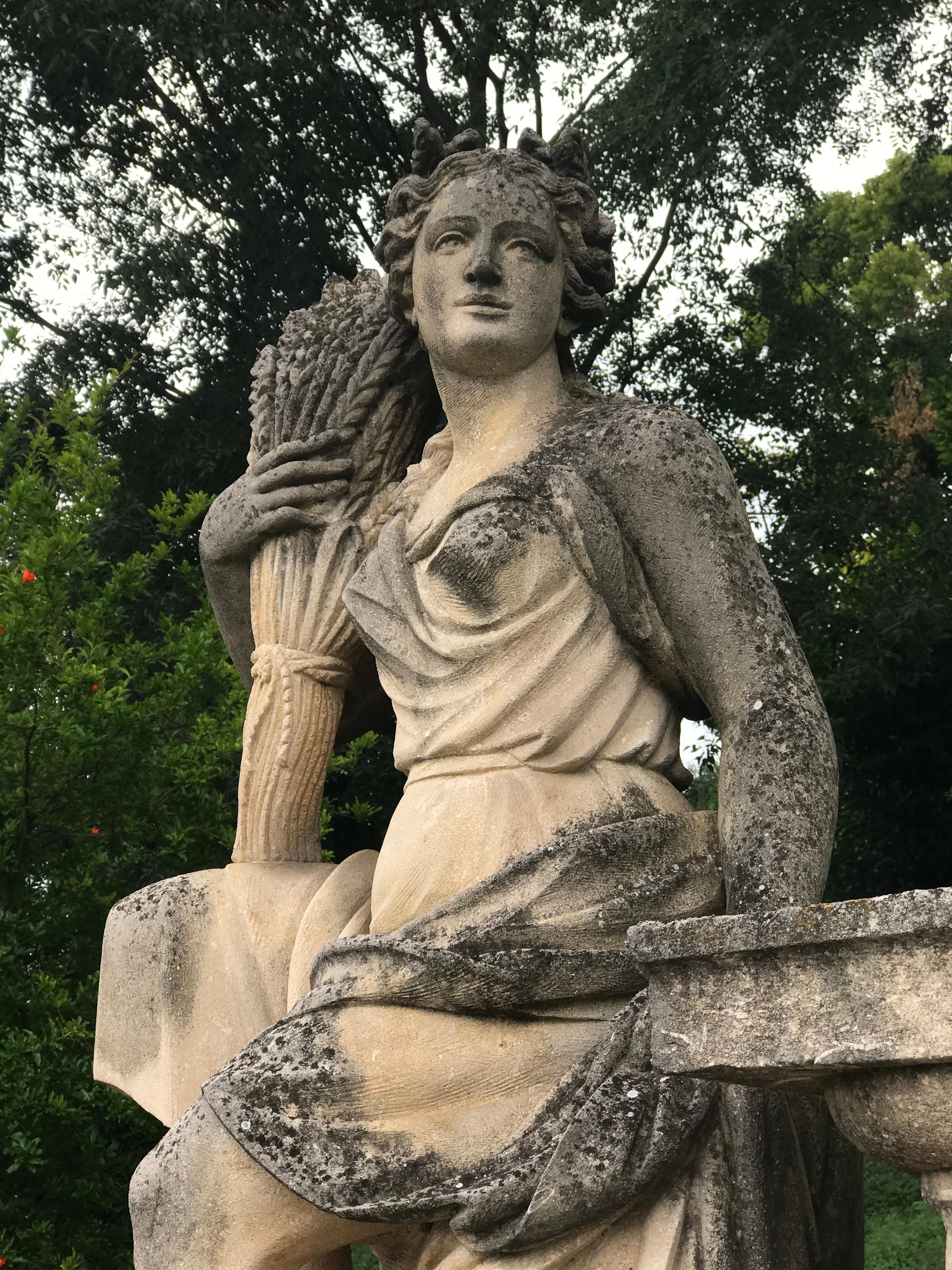 Set of Extraordinary Italian Stone Statues Representing the Four Seasons - Academic Sculpture by Unknown