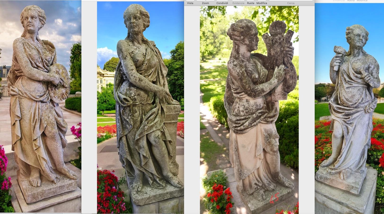 Set von vier italienischen Steinstatuen, die vier Künste repräsentieren  1920' – Sculpture von Unknown