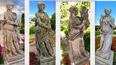 Set of Four Italian Stone Statues Representing the Four Arts  1920'
