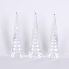 Set of Three Cut Crystal Obelisks with Inner Pagodas