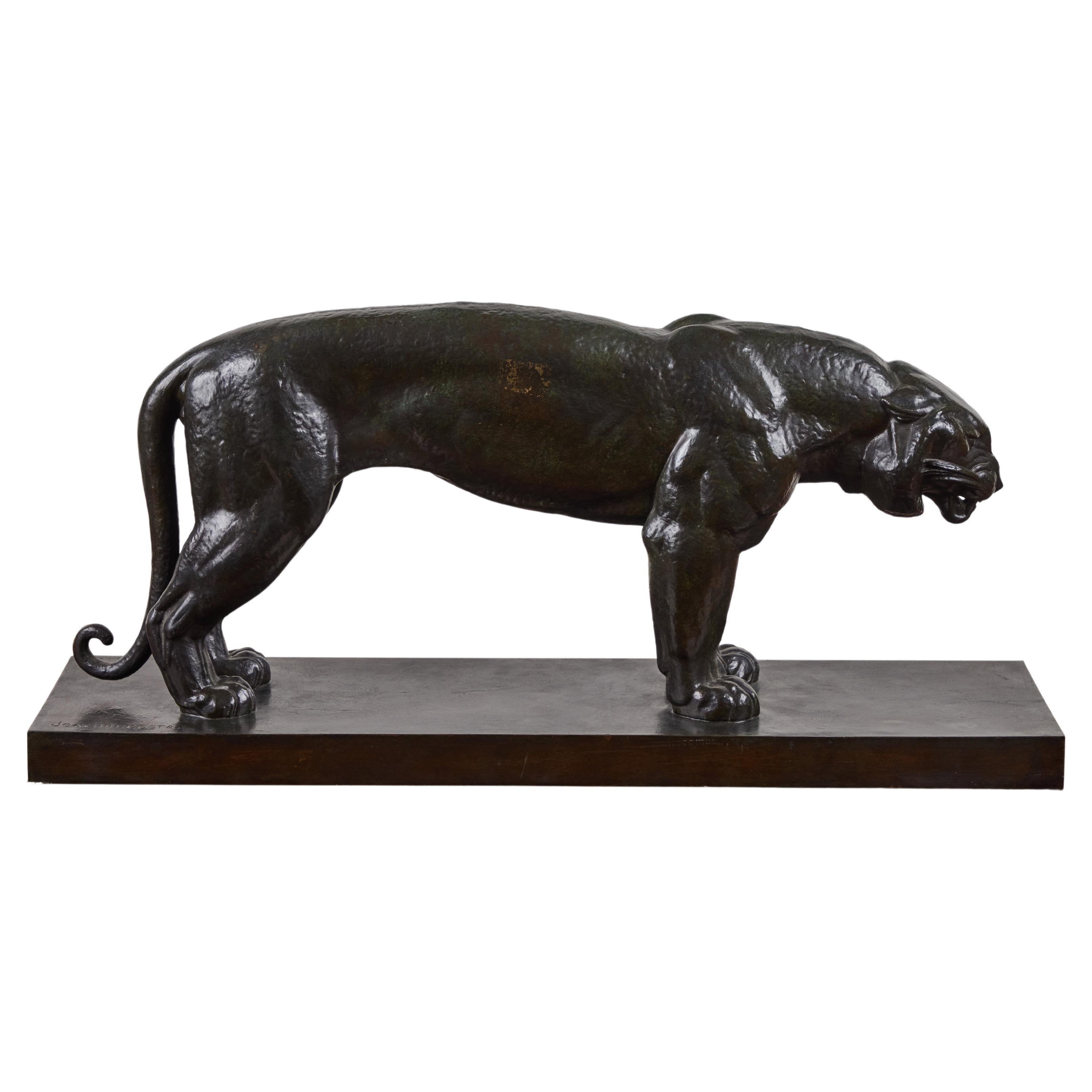 Signed, Cast Bronze Tiger - Sculpture by Unknown