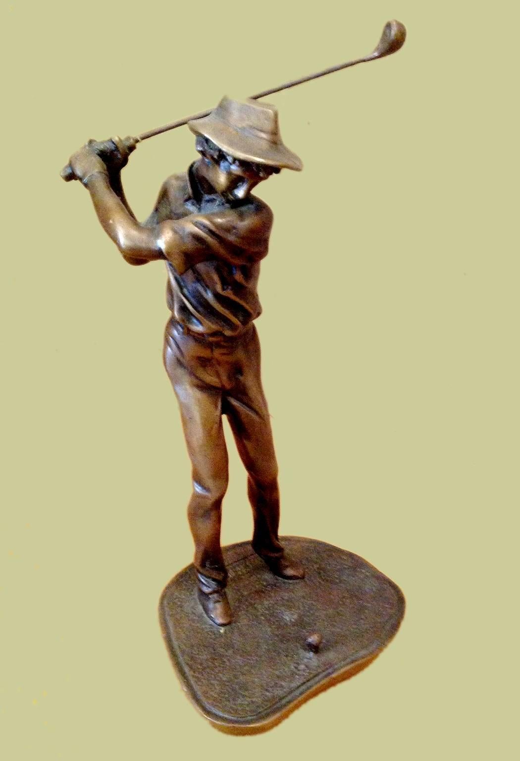 Signed P.N.-; Statue of a Golfer; bronze - Sculpture by Unknown