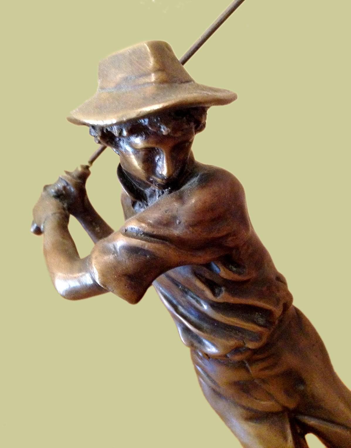 Signed P.N.-; Statue of a Golfer; bronze - Gold Figurative Sculpture by Unknown