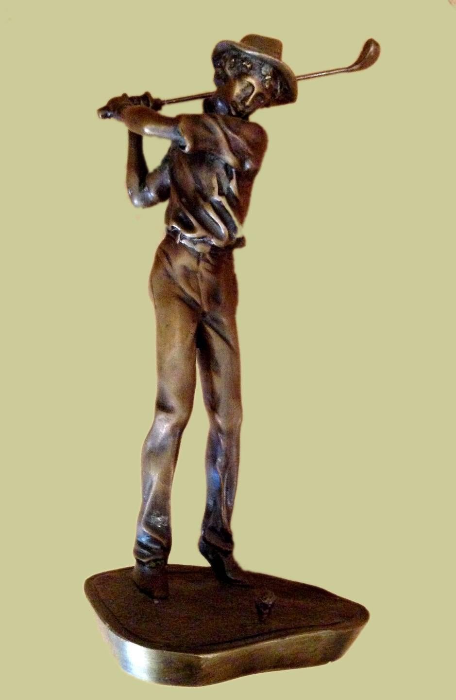 Unknown Figurative Sculpture - Signed P.N.-; Statue of a Golfer; bronze