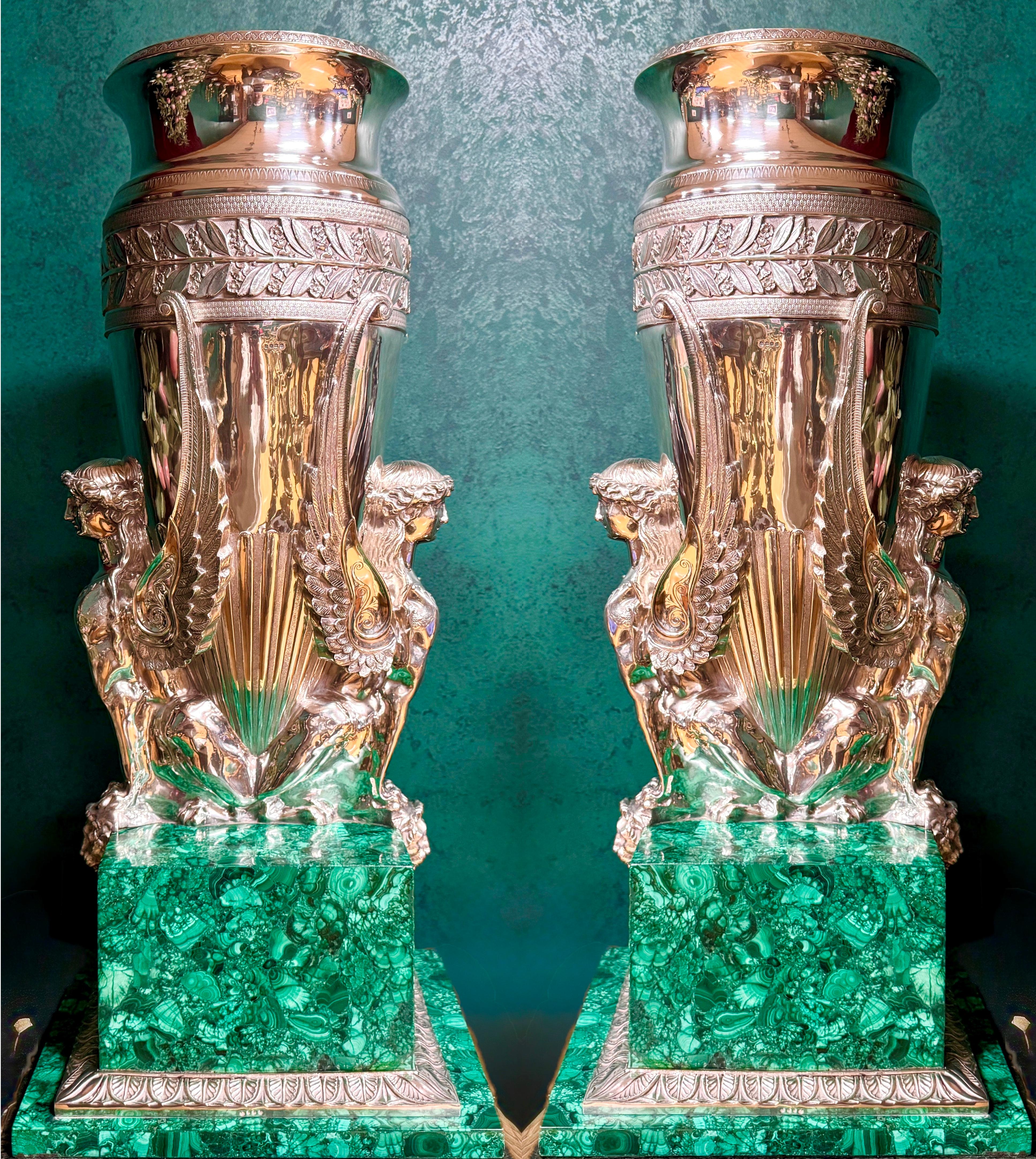 Unknown Figurative Sculpture - Silver Caryatid on Malachite Base