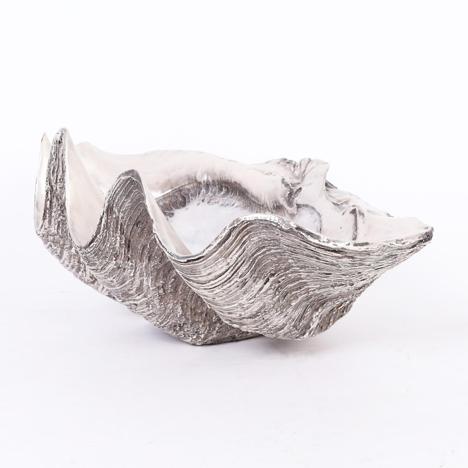 Silver Plate Life Size Giant Clam Shell Sculpture For Sale 1