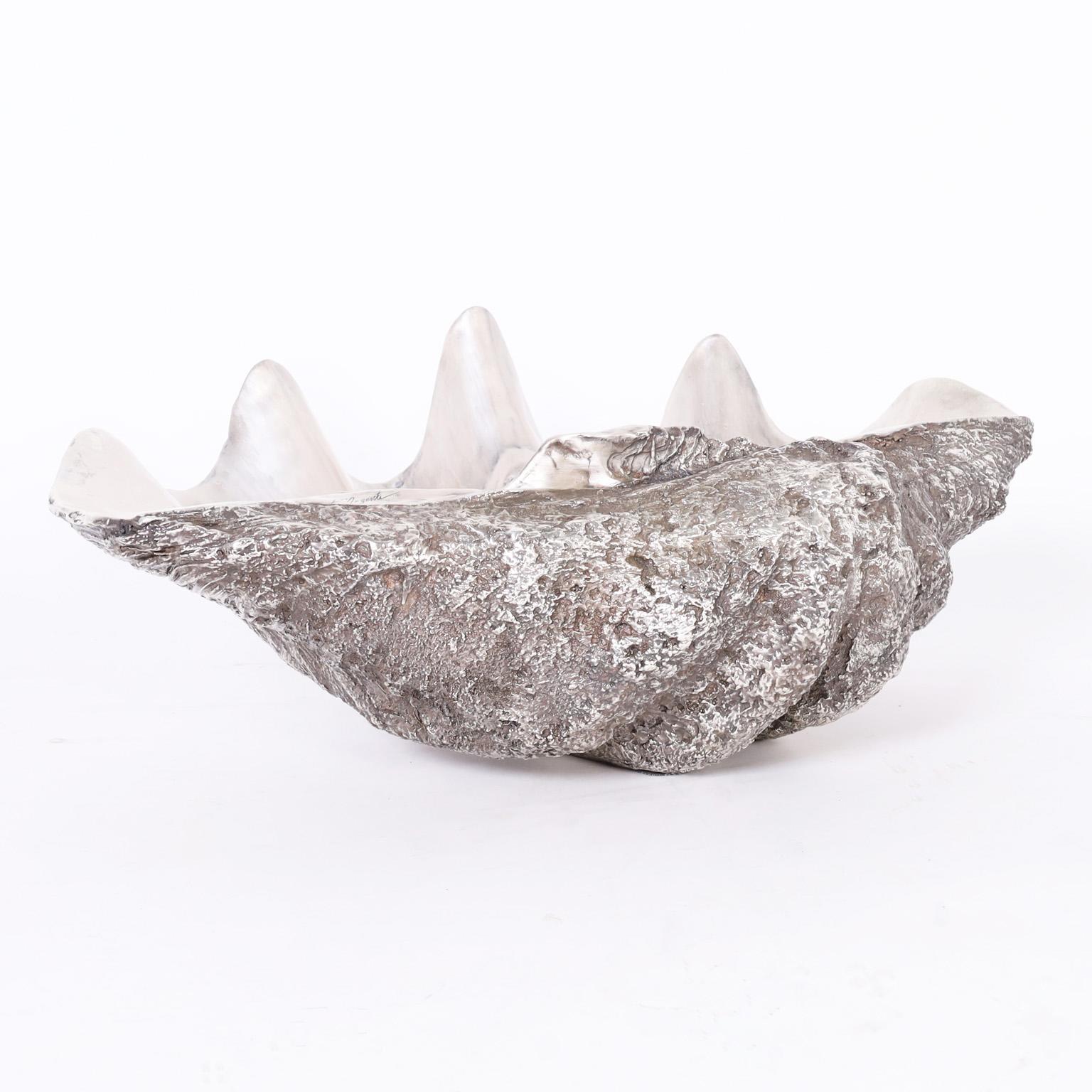 Silver Plate Life Size Giant Clam Shell Sculpture For Sale 2
