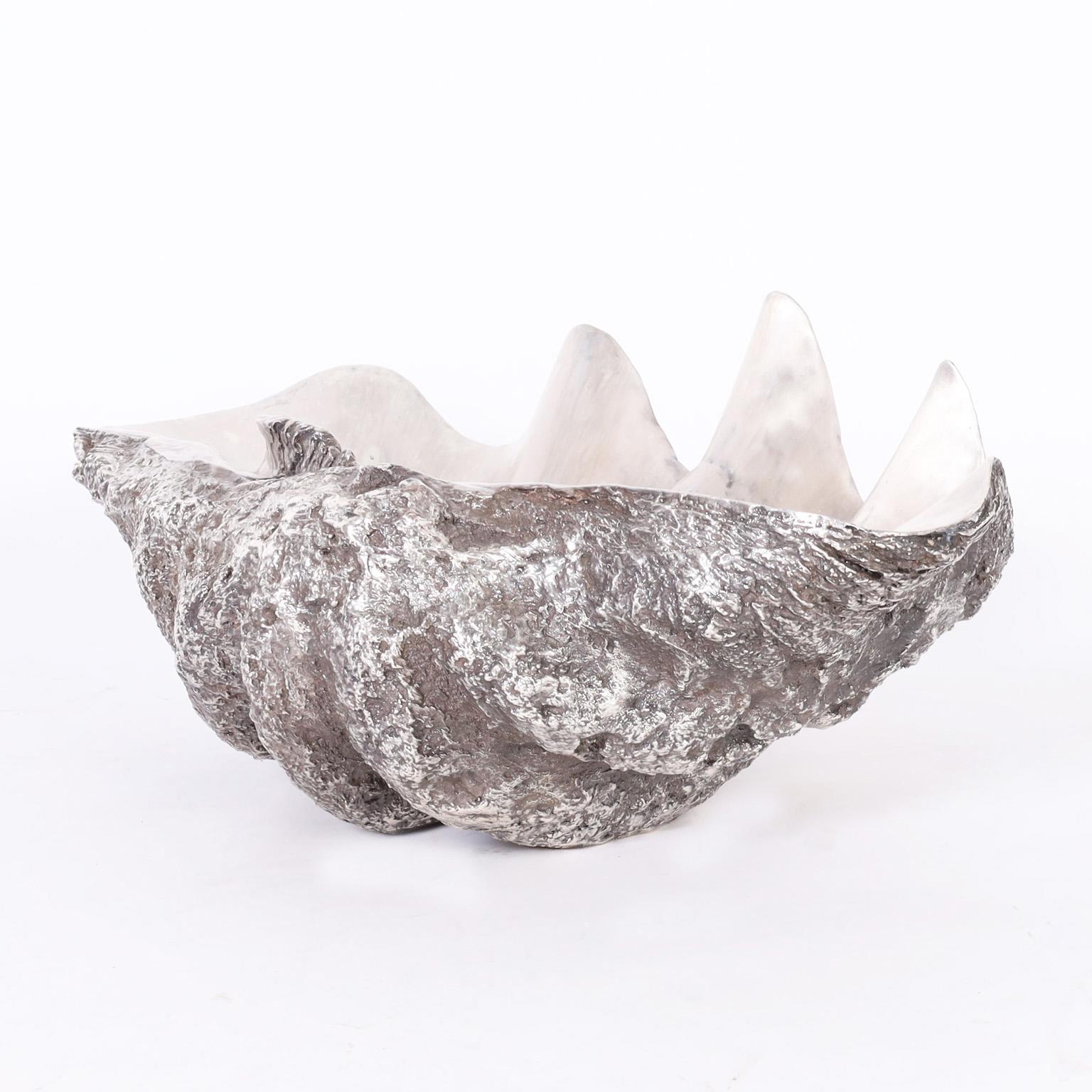 Silver Plate Life Size Giant Clam Shell Sculpture For Sale 6