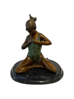 Figure de ballerine assise en bronze coulé sur base en granit