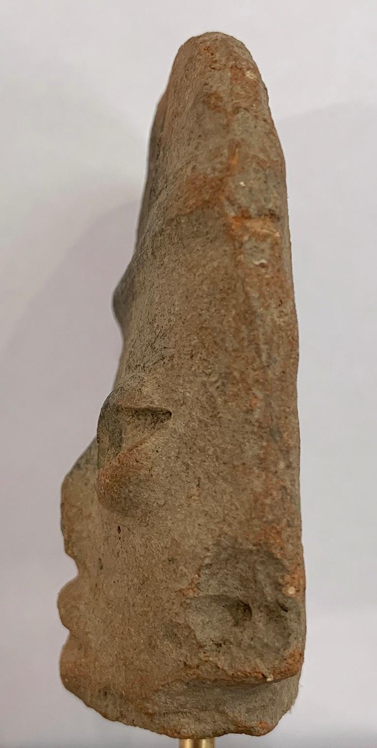 Small Head of a Flat figure with headdress - Michoacán - West Mexico.

Small Head of a Flat figure with headdress - Michoacán - West Mexico. Purépecha indigenous people, approximately 100BCE. This is the head fragment of a larger statue that would