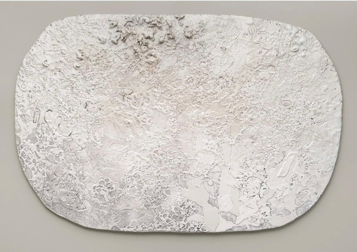 Unknown Abstract Sculpture - Smatterings Encaustic Sculpture, Organic Shield Shape, by Lynn Basa