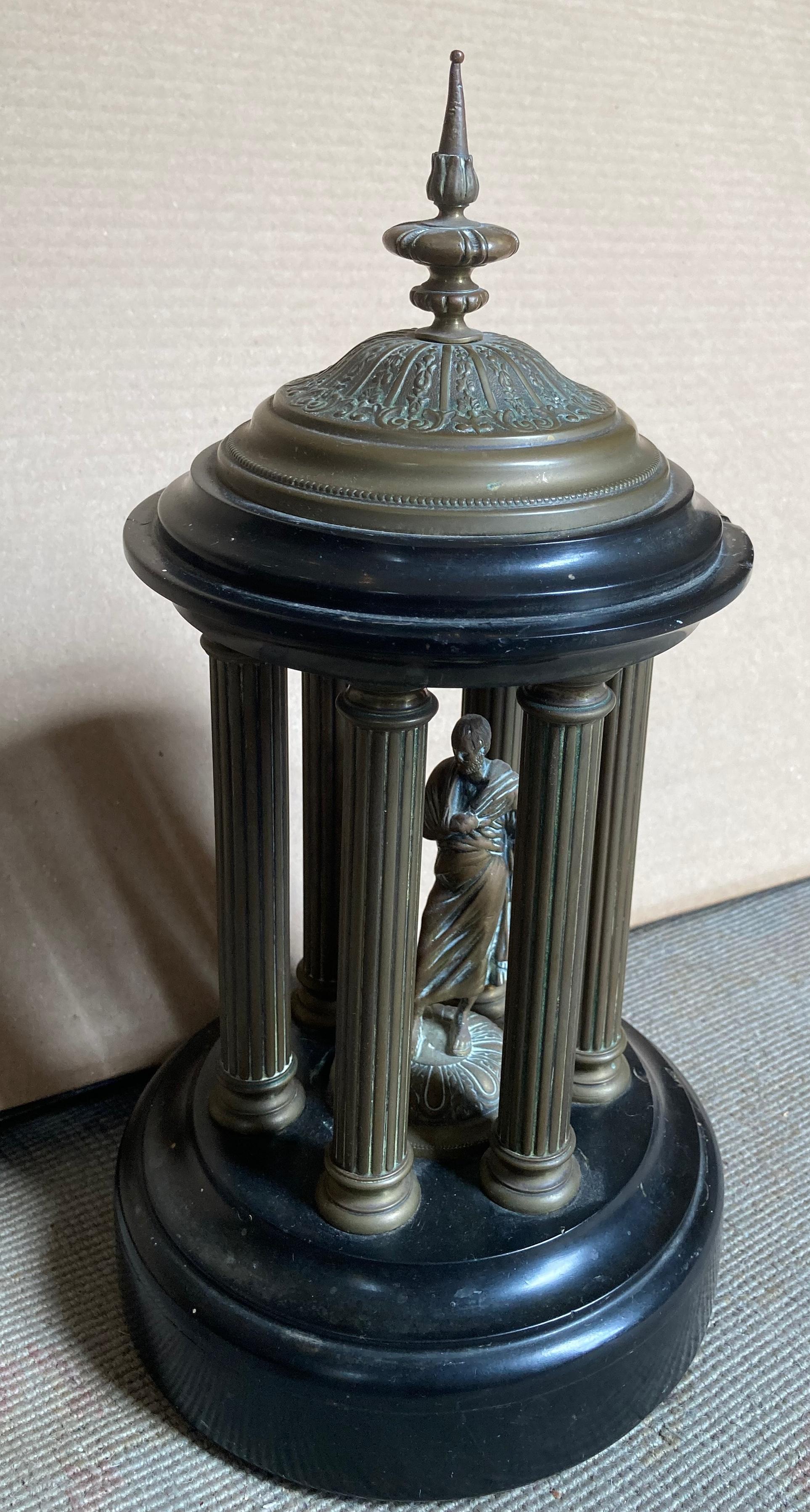 Unknown Figurative Sculpture - Socrates in the Temple of Wisdom - Antique Bronze and Marble Sculpture