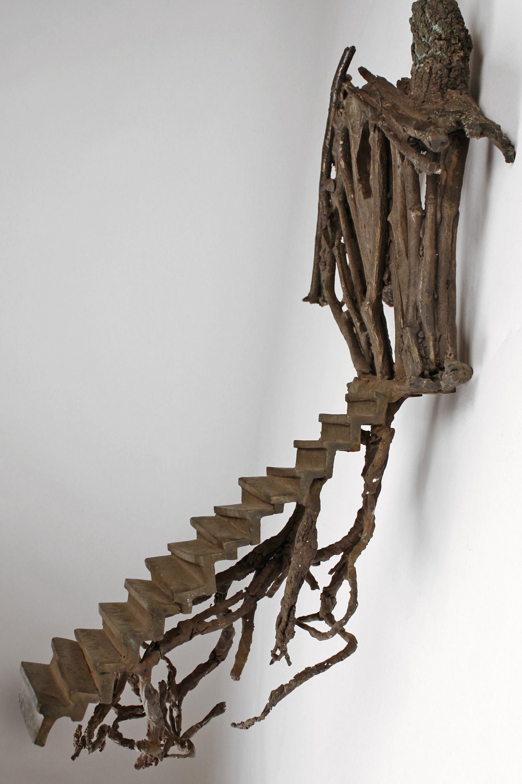Exceptional wall mount treehouse sculpture. Crafted from lost wax castings of actual twigs and branches. Made by a mysterious Texas artist. Unsigned.