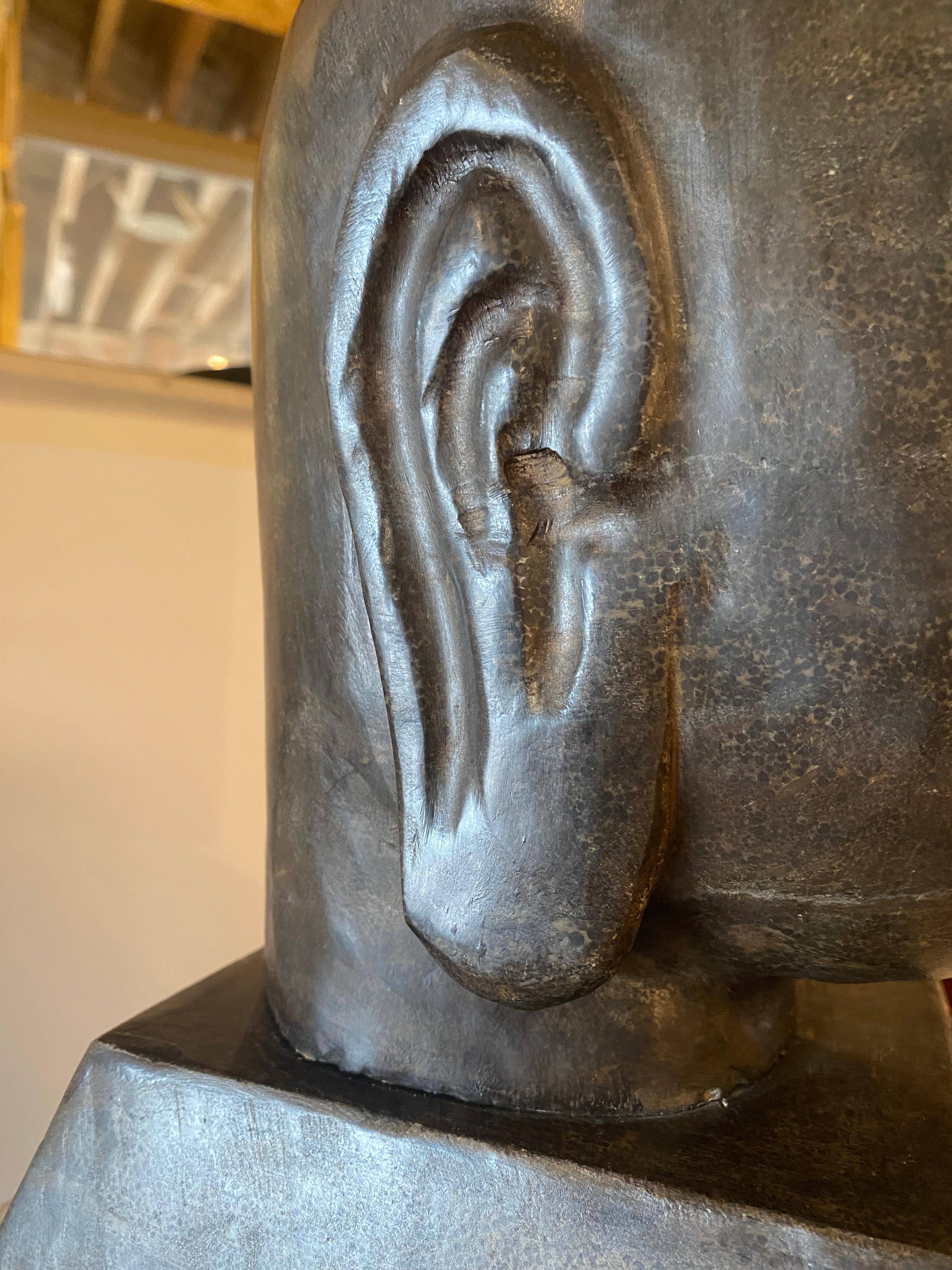 Southeast Asian Soap Stone Buddha Head Sculpture - Black Figurative Sculpture by Unknown