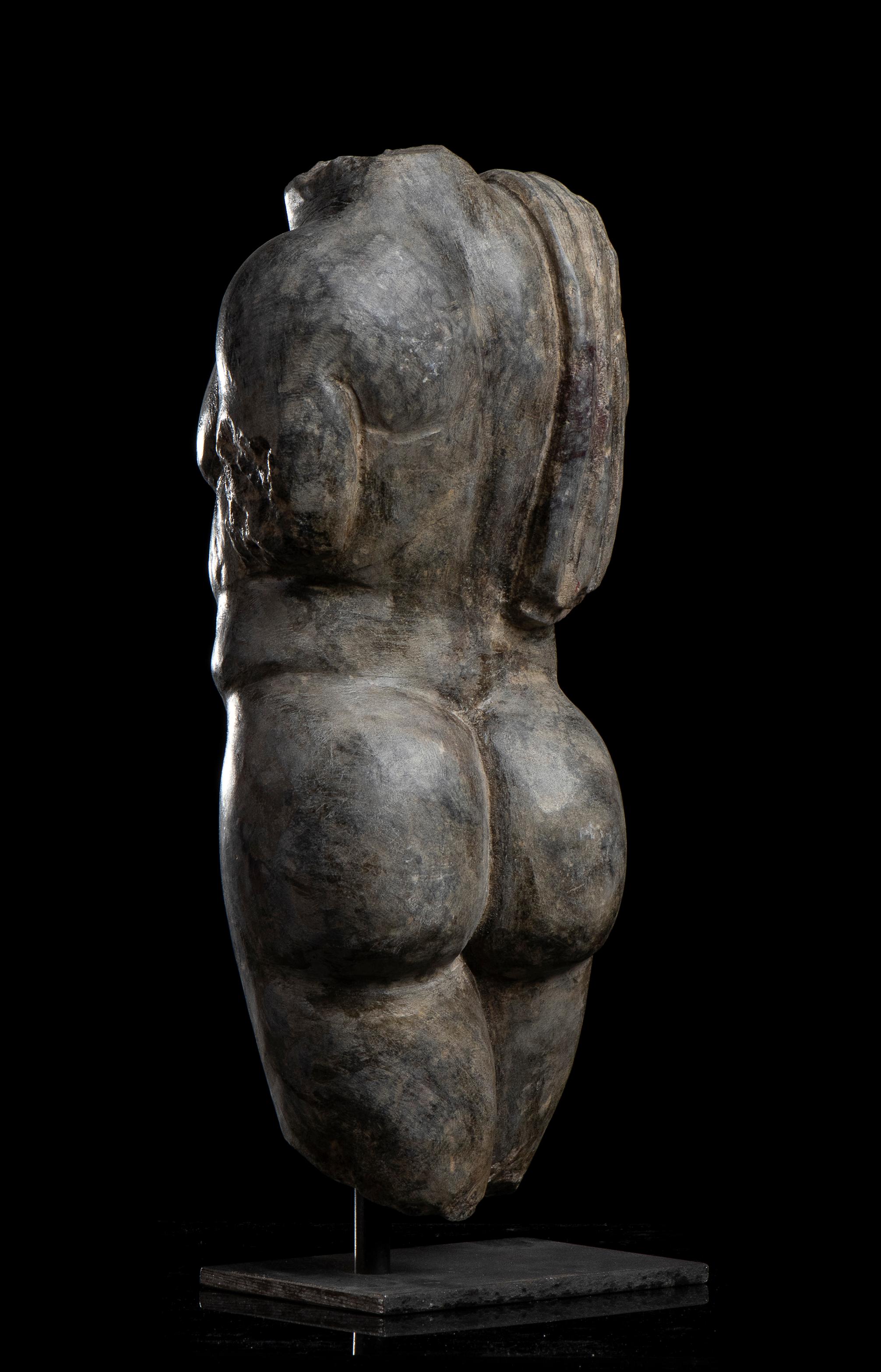 Specimen Gray Marble Torso Sculpture of Nude Man Classical Roman Grand Tour 19th 2