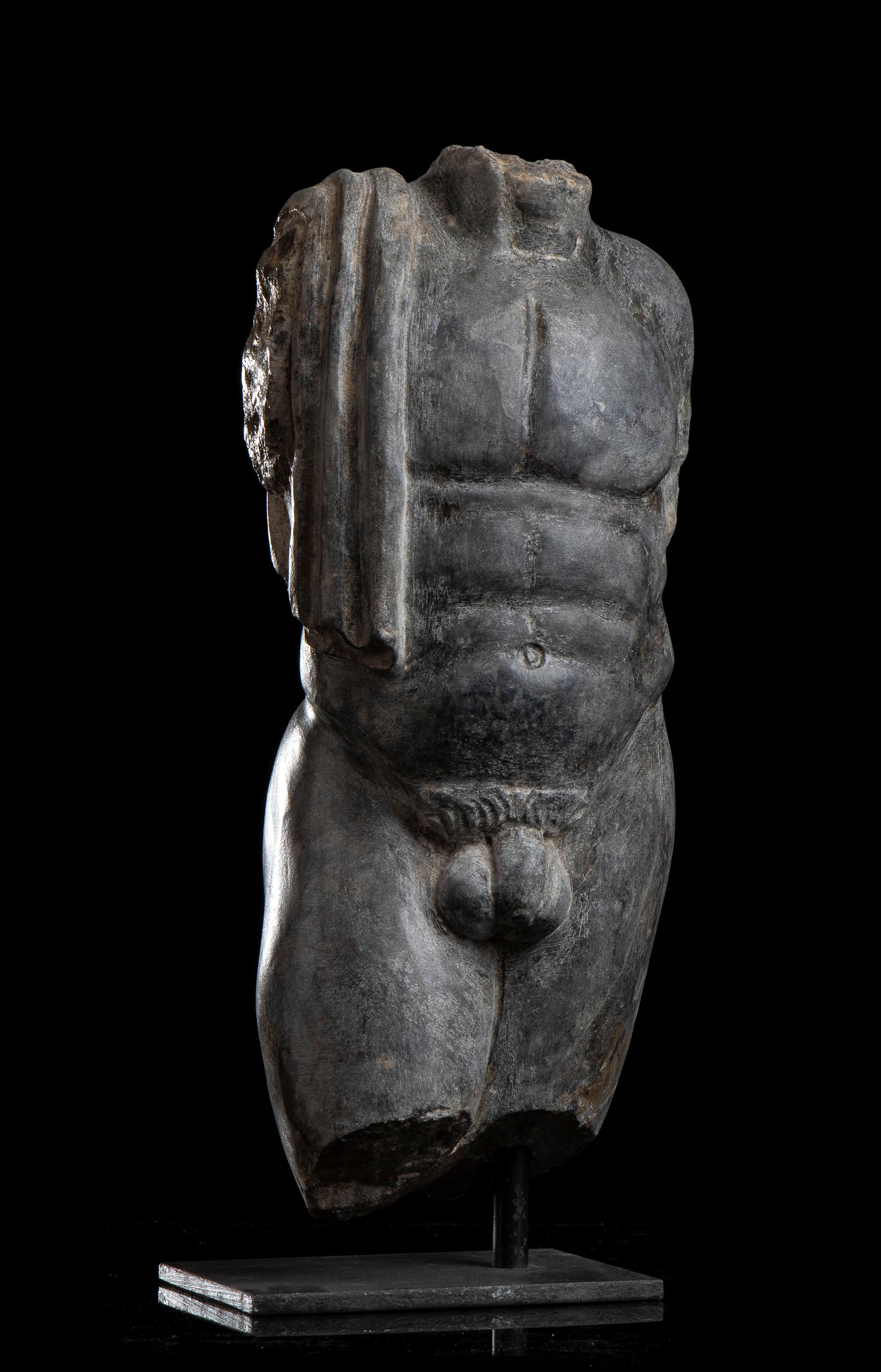 Specimen Gray Marble Torso Sculpture of Nude Man Classical Roman Grand Tour 19th 7