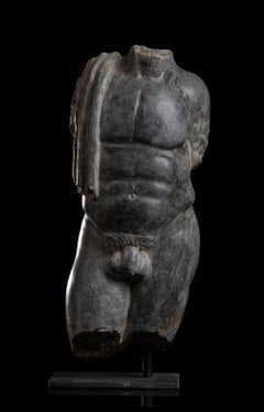 Spécimen de sculpture de torse en marbre gris d'un homme nu Classique romain Grand Tour 19ème