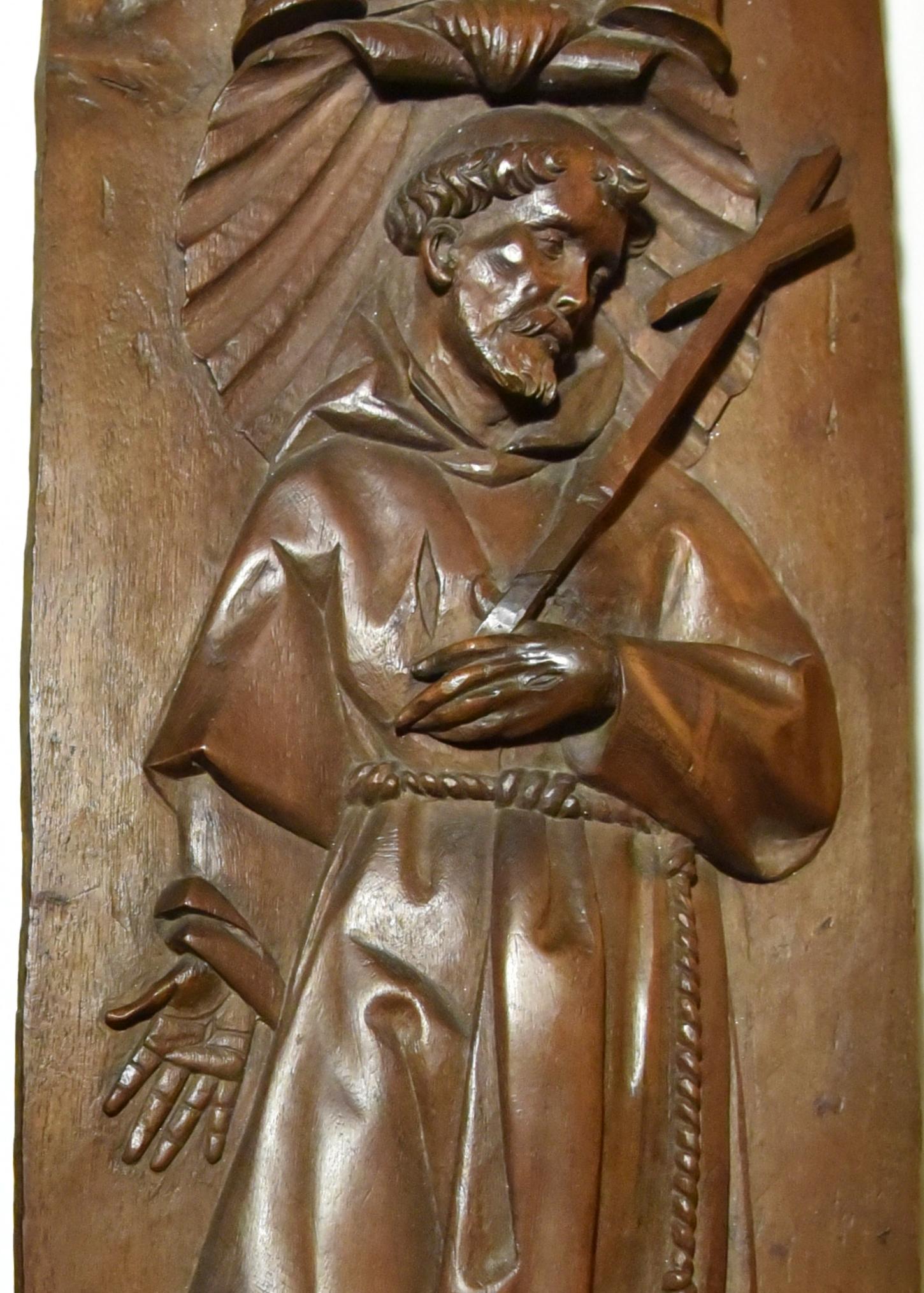 Stall panels around 1600, Bishop and St. Francis of Assisi - Renaissance Sculpture by Unknown