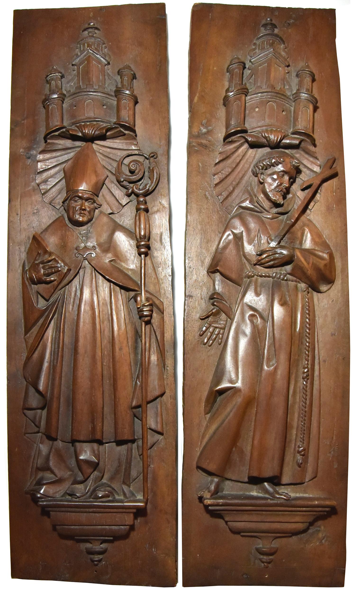 Unknown Figurative Sculpture - Stall panels around 1600, Bishop and St. Francis of Assisi