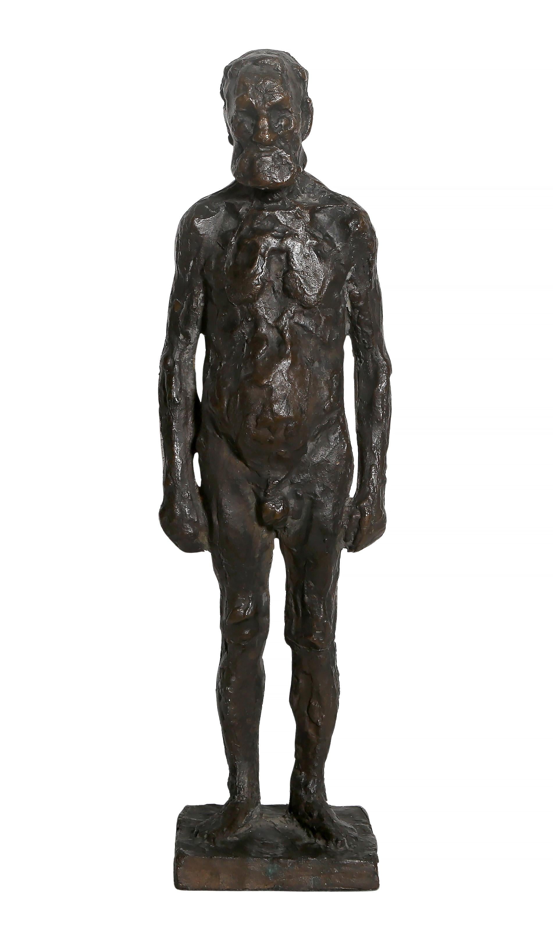 Homme nu debout, sculpture expressionniste en bronze, peut-être par Arbit Blatas