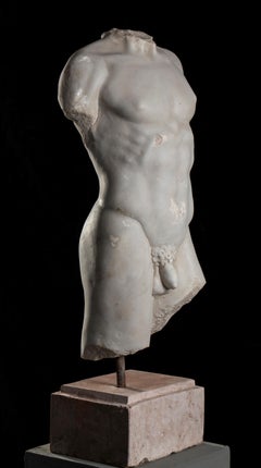 Statuarische italienische Marmorskulptur des klassischen römischen Athleten oder Gottes aus Torso