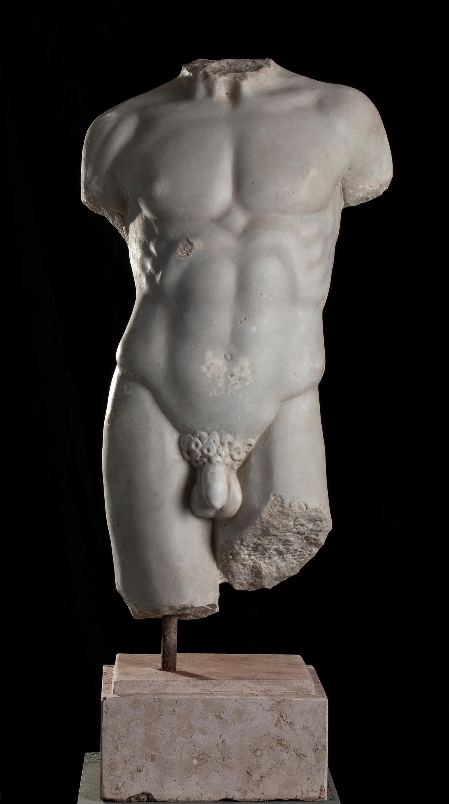 Unknown Nude Sculpture - Statuary Italian Marble Sculpture of Torso Classical Roman of Athlete or God 